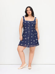Square Neck Floral Lace Trim Mini Dress Curve & Plus