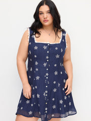 Square Neck Floral Lace Trim Mini Dress Curve & Plus