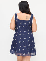 Square Neck Floral Lace Trim Mini Dress Curve & Plus
