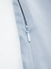 Satin Boat Neck Metal Detail Ruffle Maxi Dress