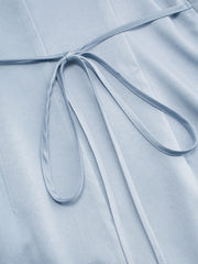 Satin Boat Neck Metal Detail Ruffle Maxi Dress