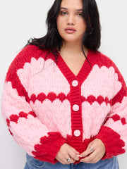 Knit Crochet V-neck Two Tone Oversized Cardigan Curve & Plus