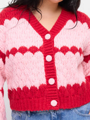 Knit Crochet V-neck Two Tone Oversized Cardigan Curve & Plus