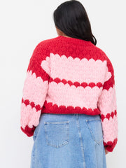 Knit Crochet V-neck Two Tone Oversized Cardigan Curve & Plus