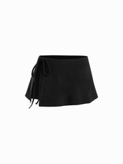 Two-piece Thermal Cotton-blend Mid Rise knotted Leggings Trouser-Skirt