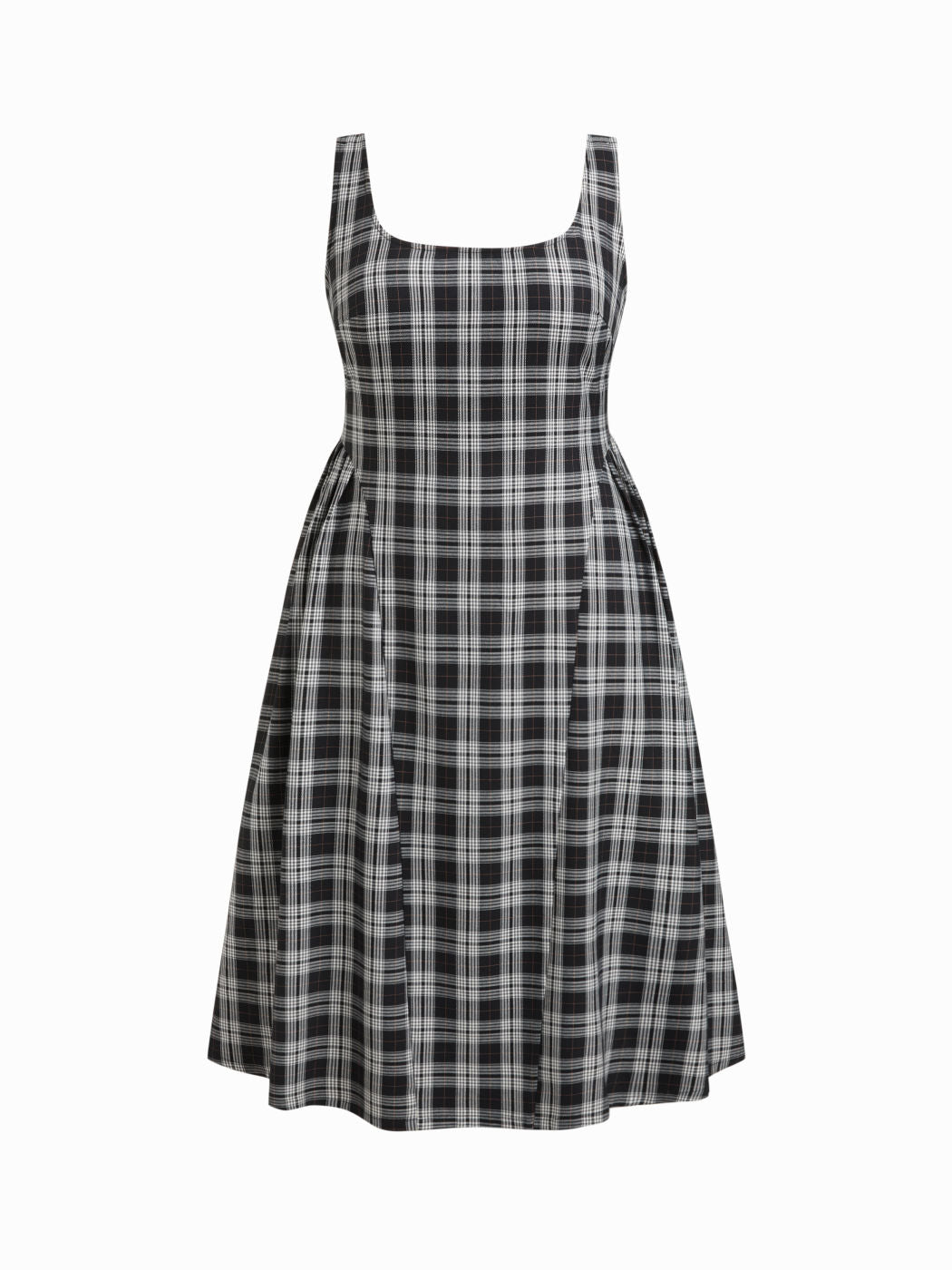 Square Neck Check Pleated Zipper Maxi Dress Curve & Plus