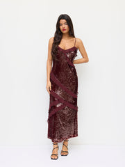Sweetheart Sequin Ruffle Hem Mermaid Maxi Cami Dress
