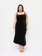 Velvet Scoop Neckline Twist Ruched Mermaid Maxi Dress Curve & Plus