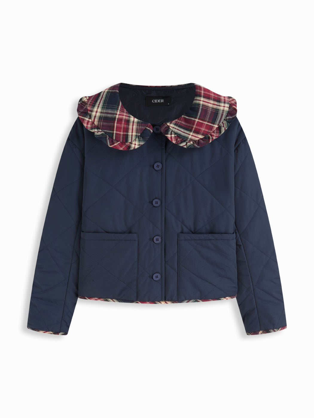 Peter Pan Collar Plaid Ruffled Oversized Puffer