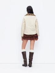 Reversible Leopard Print Collar Zip Through Puffer Jacket