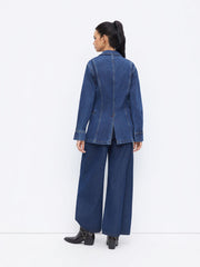 Denim Collar Button Split Longline Jacket