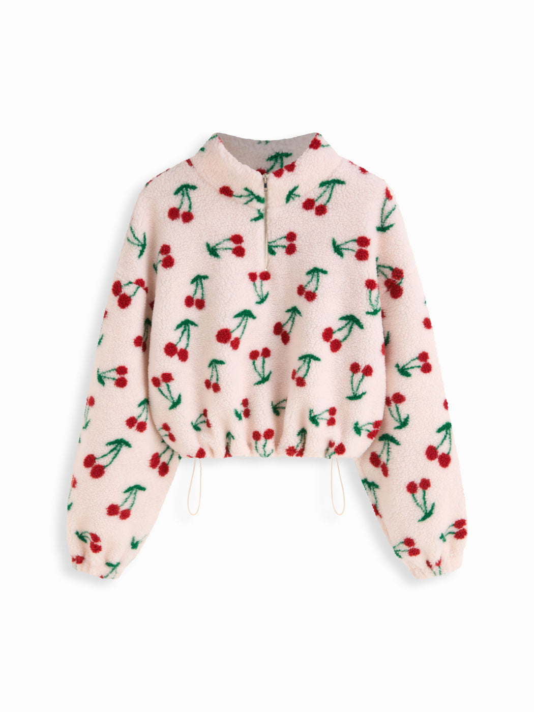 Fleece High Neck Solid Drawstring Zipper Sweatshirt