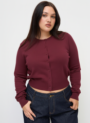 Knit Round Neckline Button Cardigan Curve & Plus