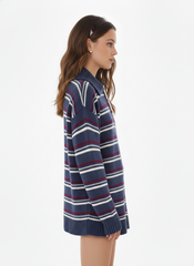 Knit Wool-blend Striped Polo Collar Oversized Sweater