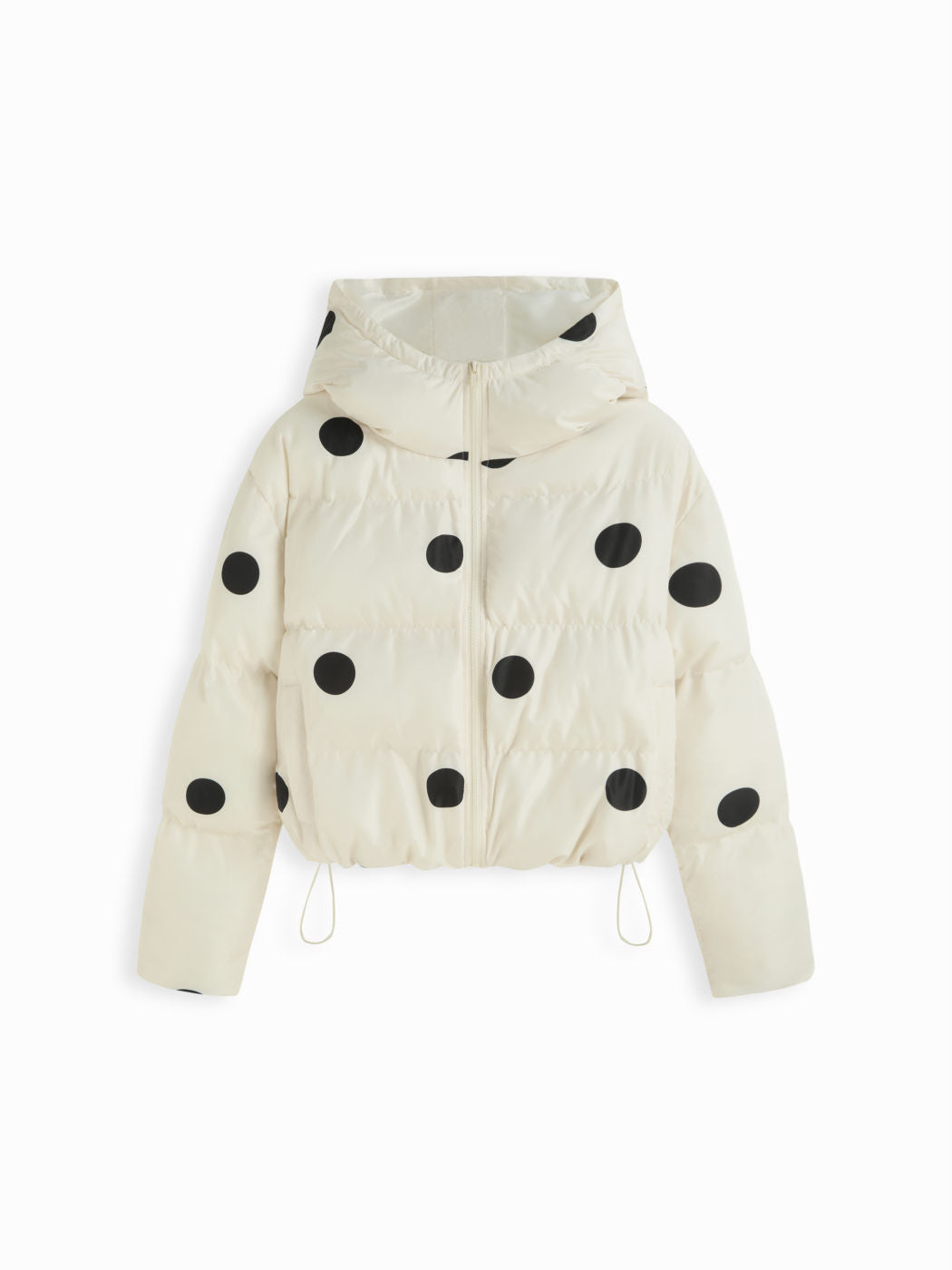 Polka Dot Zip Through Hooded Oversized Crop Puffer