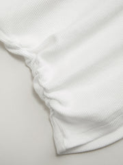 Cotton-blend U-neckline Ruched Tee