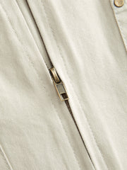 Cotton-blend Collar Long Sleeve Zip Through Two Tone Jacket
