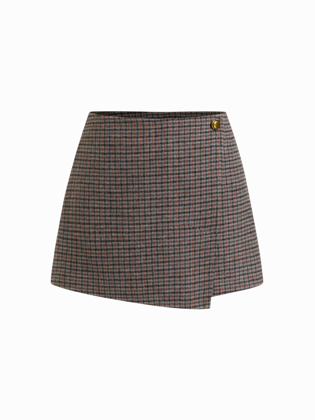 Wool-look Mid Rise Houndstooth Asymmetrical A-line Mini Skort