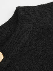 Knit Round Neckline Long Sleeve Metal Button Cardigan