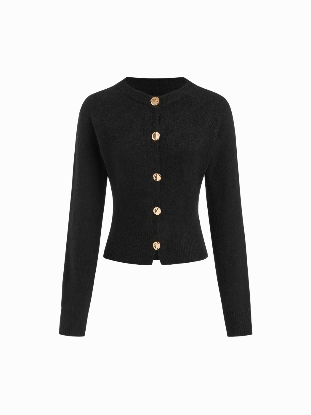 Knit Round Neckline Long Sleeve Metal Button Cardigan