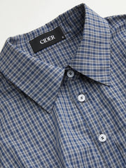 100% Cotton Shirred Collar Short Sleeve Checks Mini Dress