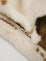 Faux Fur Deer Low Rise Animal Print Half Zip Mini Skirt