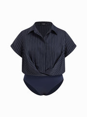 Collar Twist Oversized Shirt Bodysuit Curve & Plus