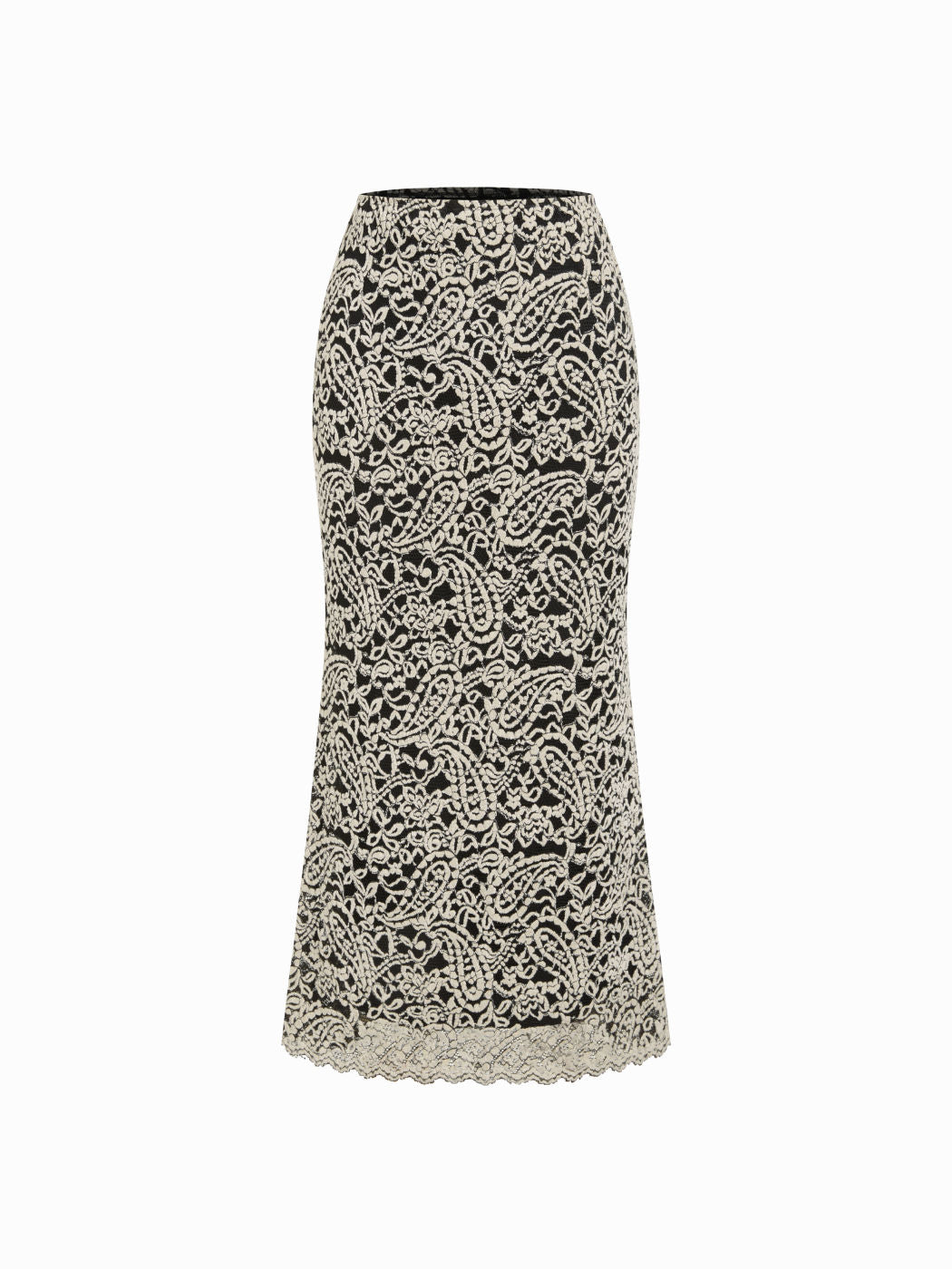 Mid Rise Texture Paisley Lace Mermaid Maxi Skirt