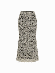 Mid Rise Texture Paisley Lace Mermaid Maxi Skirt