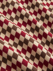 Knit Polo Collar Argyle Pattern Top