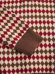 Knit Polo Collar Argyle Pattern Top