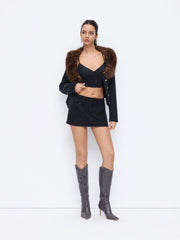 Denim Low Rise Button A-line Micro Skirt