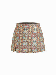 Jacquard Low Rise Floral Split Micro Mini Skort Curve & Plus