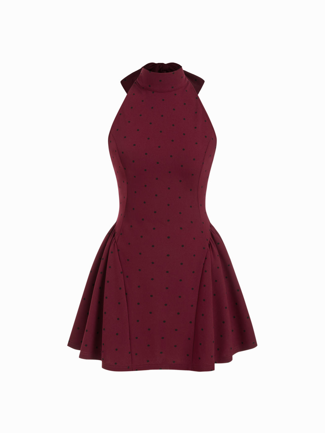 Halter Neckline Polka Dot Backless Ruffle Mini Dress
