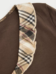 V-neck Tartan Lettuce Trim Long Sleeve Top