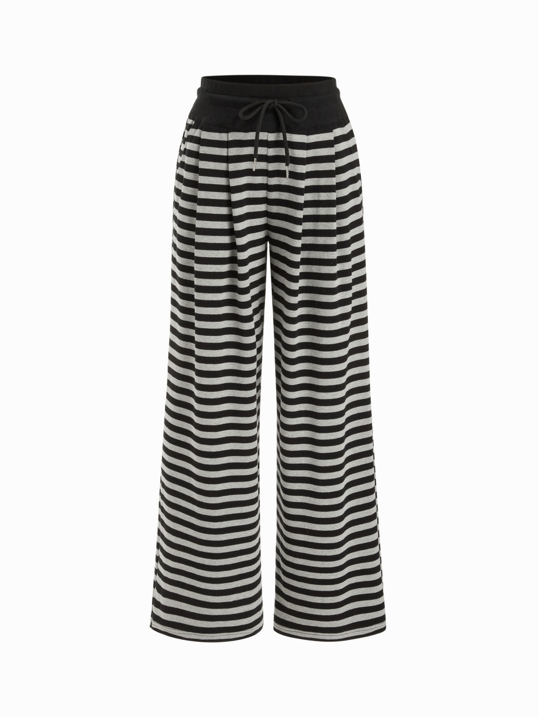 Cotton-blend Low Rise Striped Drawstring Wide Leg Trousers