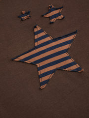 Cotton-blend Boat Neck Striped Star Appliques Tee
