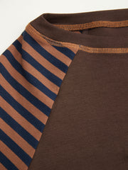 Cotton-blend Boat Neck Striped Star Appliques Tee
