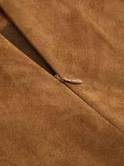 Suede Low Rise Zip Through Split Mini Skirt