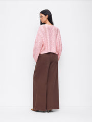 Cable Knit Round Neckline Oversized Long Sleeve Crop Top