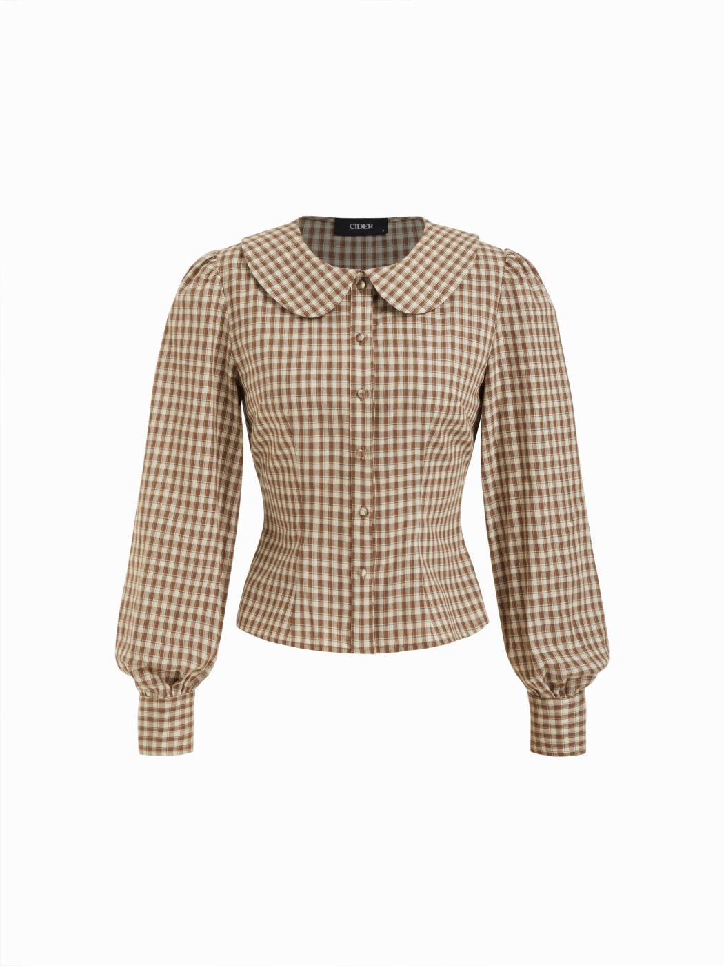 100% Cotton Peter Pan Collar Plaid Puff Sleeve Shirt