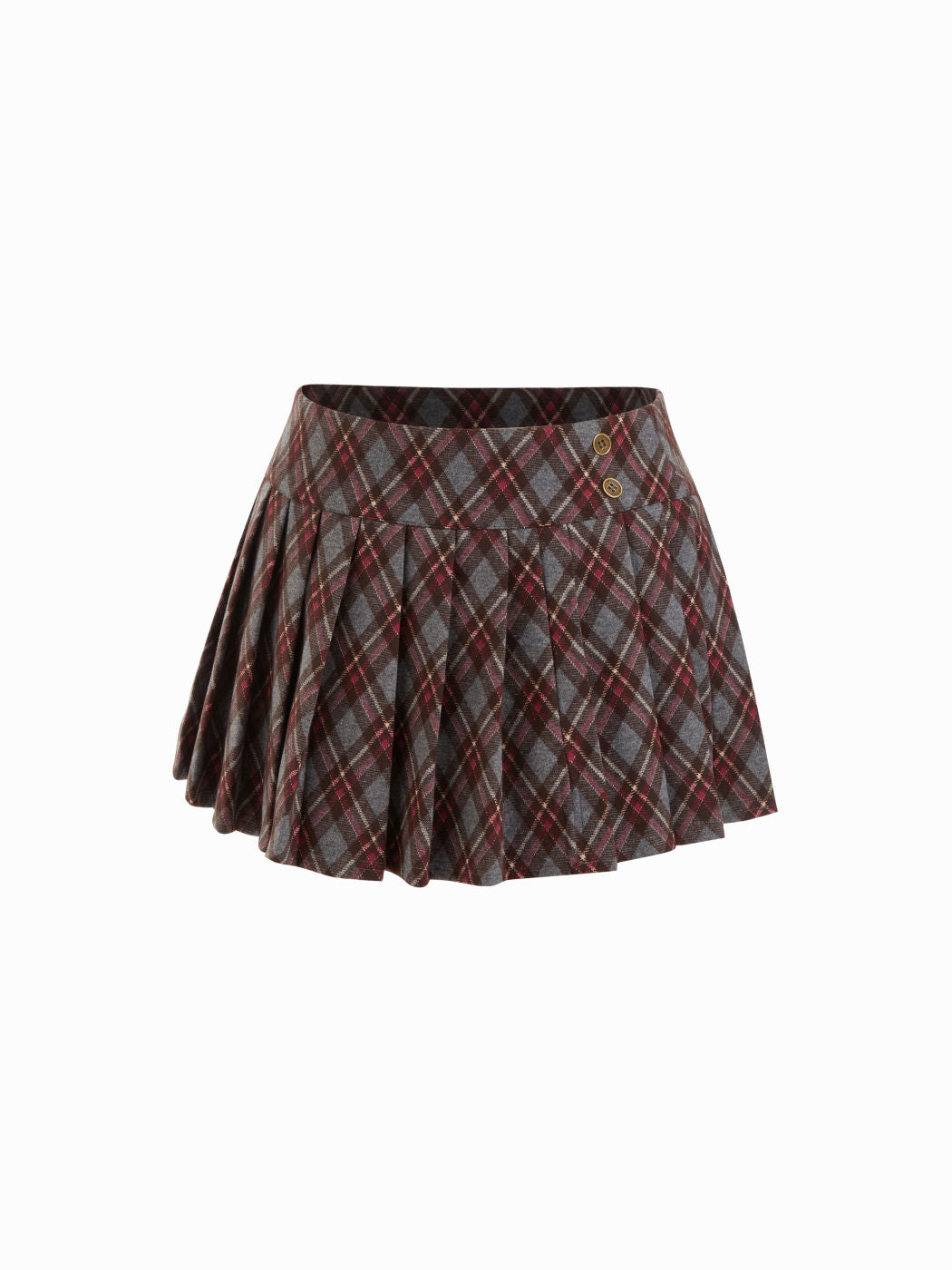 Wool-look Low Rise Tartan Pleated Mini Skirt