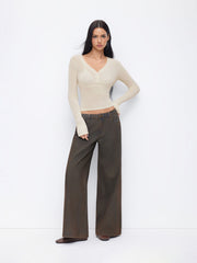 Wool-blend V-neck Button Long Sleeve Top