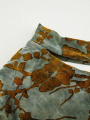 Asymmetrical Neck Floral Ruched Lettuce Trim Top With Scarf