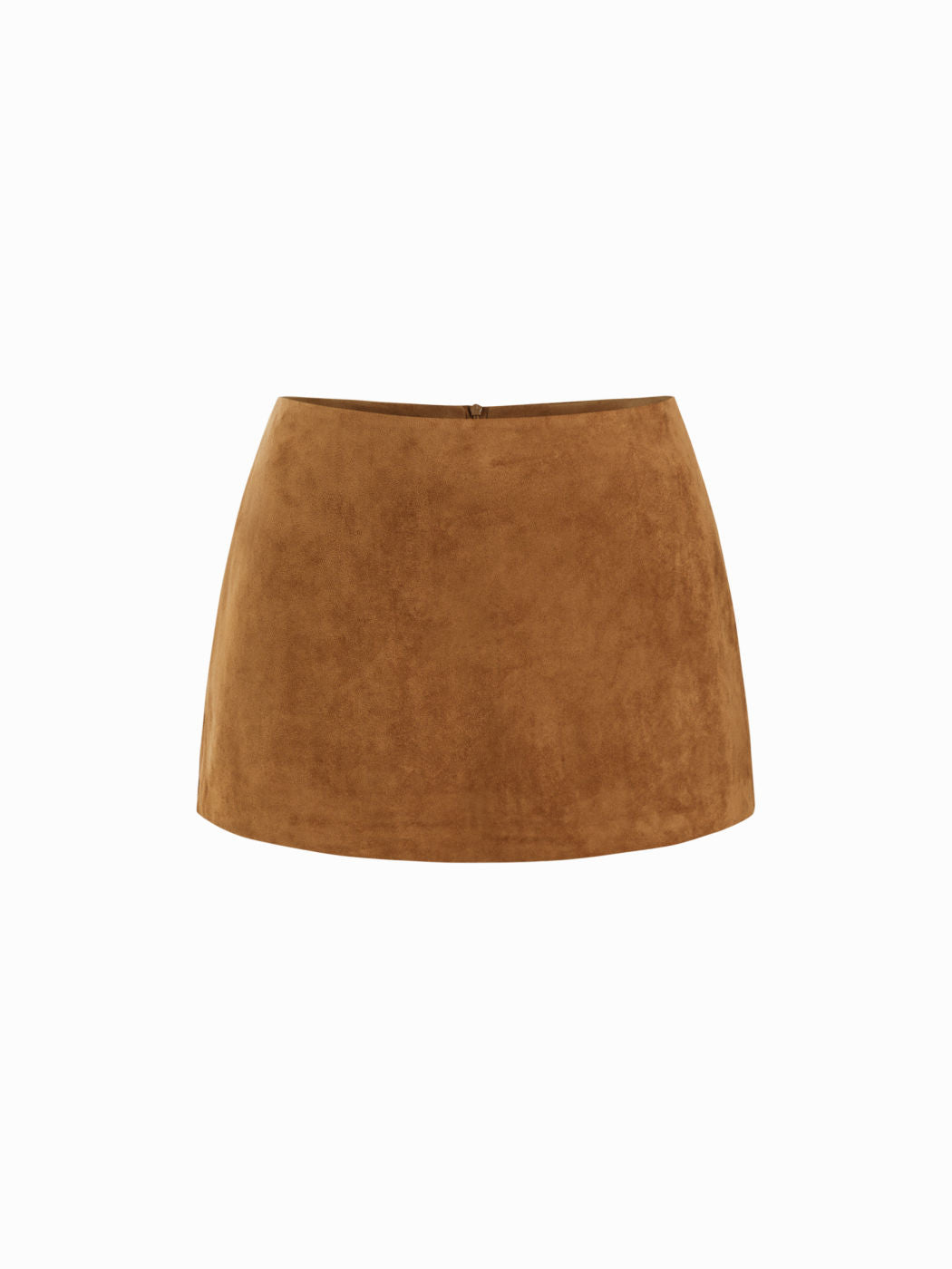 Suede Low Rise Zip Through Split Mini Skirt