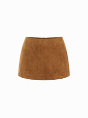 Suede Low Rise Zip Through Split Mini Skirt