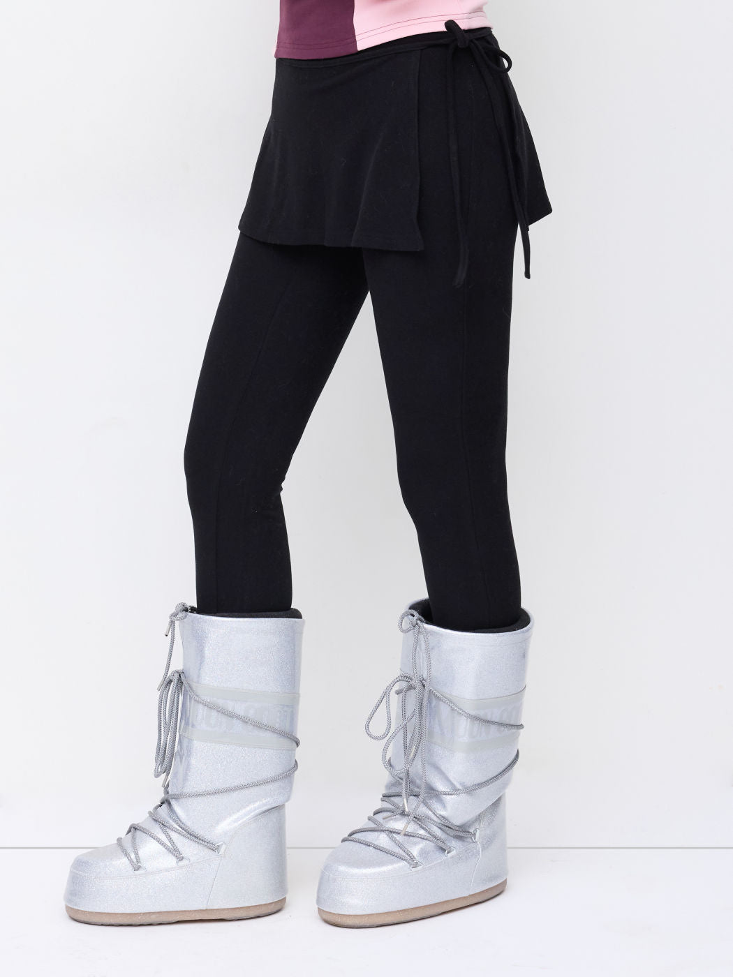 Two-piece Thermal Cotton-blend Mid Rise knotted Leggings Trouser-Skirt