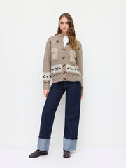 Knit Dog Graphic Fair Isle Toggle Button Oversized Cardigan