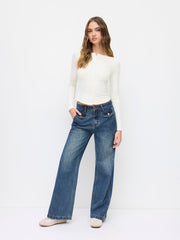 Denim High Rise Straight Leg Jeans