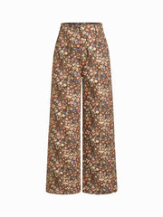 100% Cotton Floral High Rise Straight Leg Trousers
